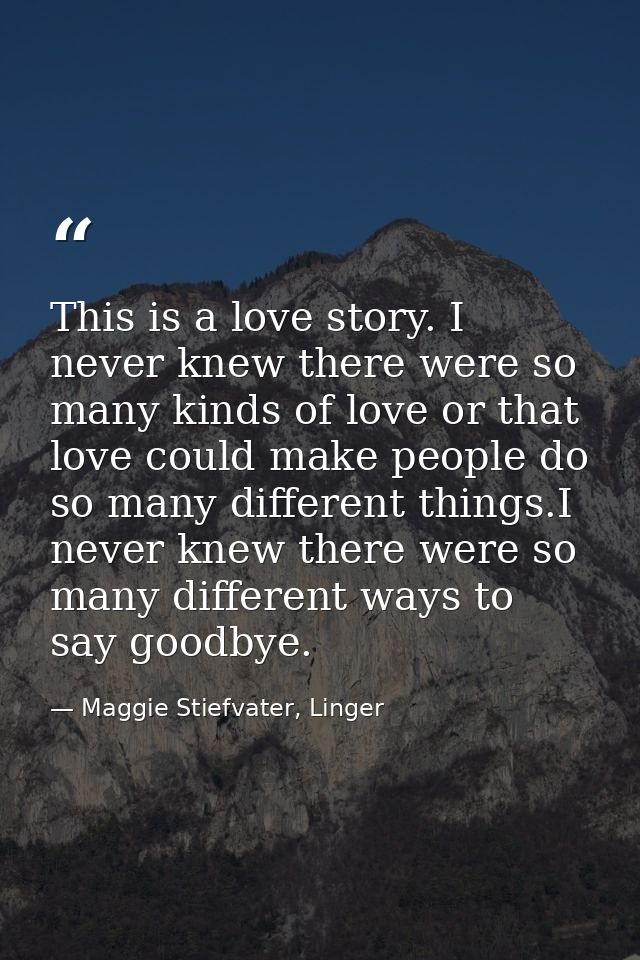 This is a love story. I never knew there were so many kinds of love or that love could make people do so many different  — Maggie Stiefvater, Linger