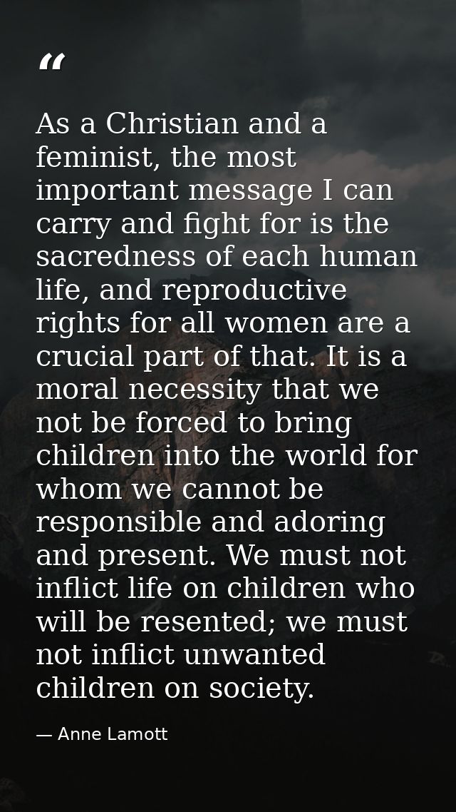 As a Christian and a feminist, the most important message I can carry and fight for is the sacredness of each human life — Anne Lamott