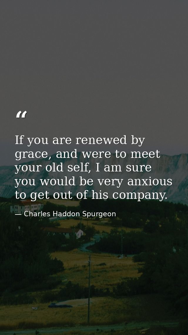 If you are renewed by grace, and were to meet your old self, I am sure you would be very anxious to get out of his compa — Charles Haddon Spurgeon