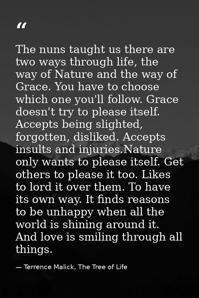 The nuns taught us there are two ways through life, the way of Nature and the way of Grace. You have to choose which one — Terrence Malick, The Tree of Life