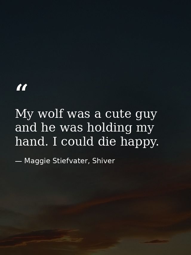 My wolf was a cute guy and he was holding my hand. I could die happy. — Maggie Stiefvater, Shiver
