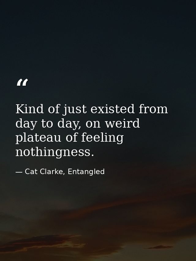 Kind of just existed from day to day, on weird plateau of feeling nothingness. — Cat Clarke, Entangled