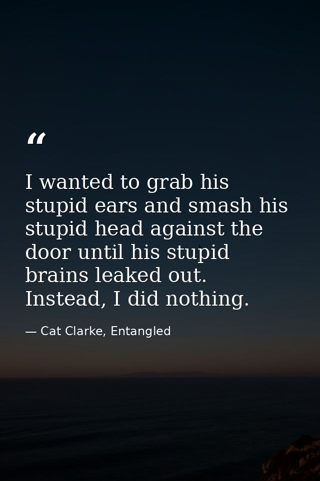 I wanted to grab his stupid ears and smash his stupid head against the door until his stupid brains leaked out. Instead, — Cat Clarke, Entangled