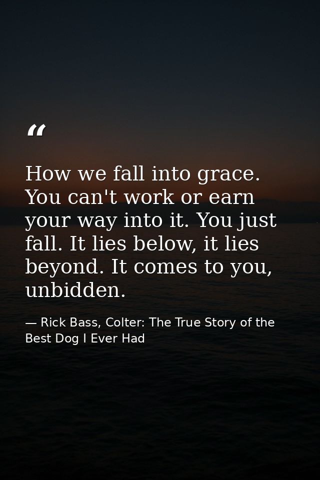 How we fall into grace. You can't work or earn your way into it. You just fall. It lies below, it lies beyond. It comes  — Rick Bass, Colter: The True Story of the Best Dog I Ever Had