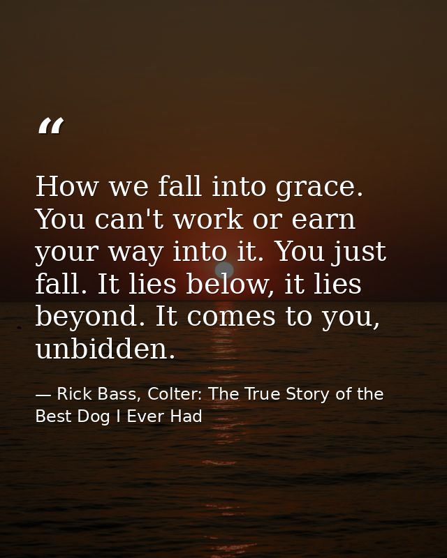 How we fall into grace. You can't work or earn your way into it. You just fall. It lies below, it lies beyond. It comes  — Rick Bass, Colter: The True Story of the Best Dog I Ever Had