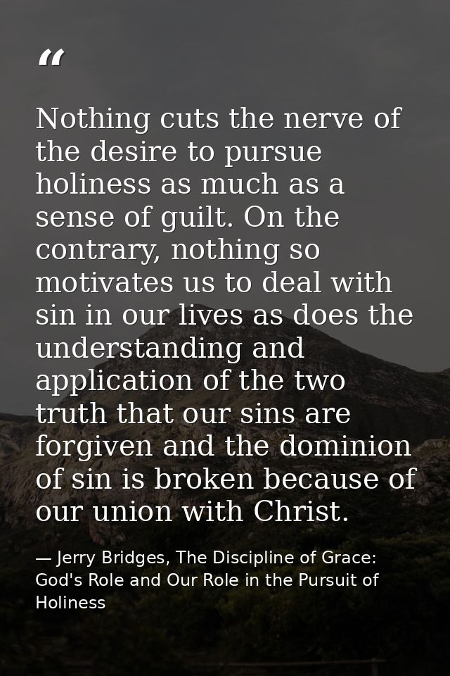 Nothing cuts the nerve of the desire to pursue holiness as much as a sense of guilt. On the contrary, nothing so motivat — Jerry Bridges, The Discipline of Grace: God's Role and Our Role in the Pursuit of Holiness