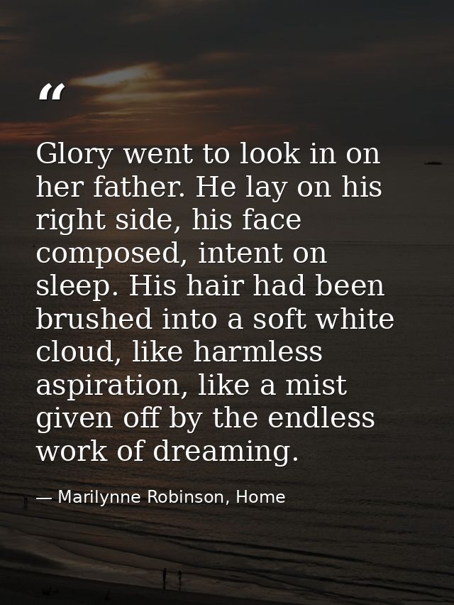 Glory went to look in on her father. He lay on his right side, his face composed, intent on sleep. His hair had been bru — Marilynne Robinson, Home