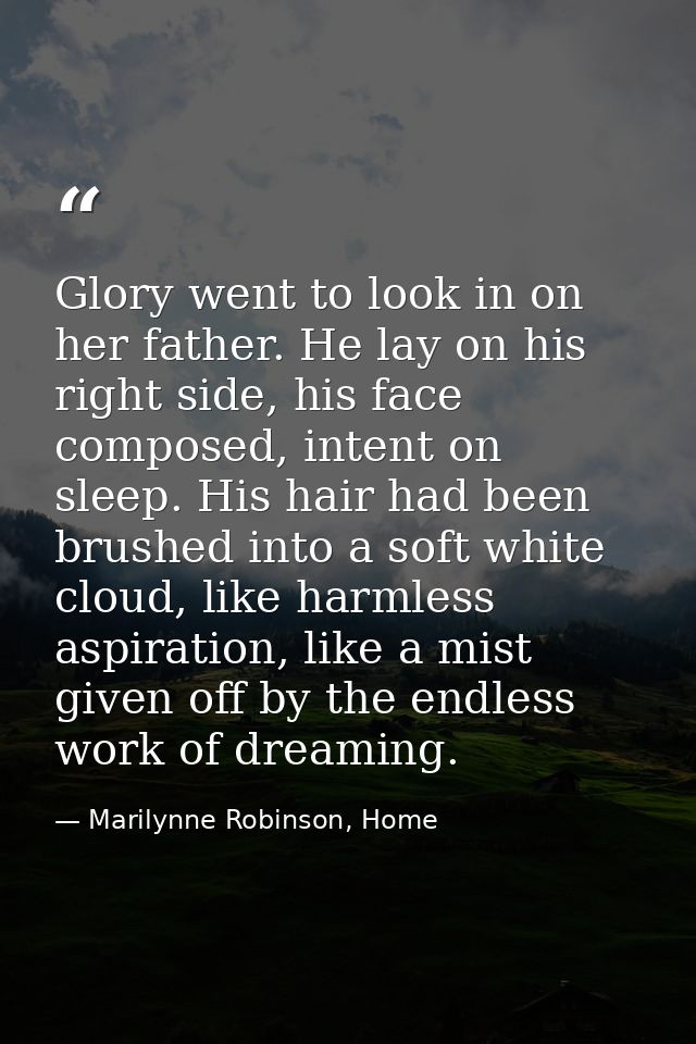 Glory went to look in on her father. He lay on his right side, his face composed, intent on sleep. His hair had been bru — Marilynne Robinson, Home