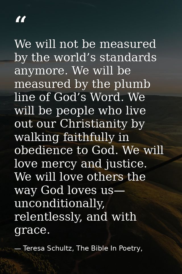 We will not be measured by the world’s standards anymore. We will be measured by the plumb line of God’s Word. We will b — Teresa Schultz, The Bible In Poetry,