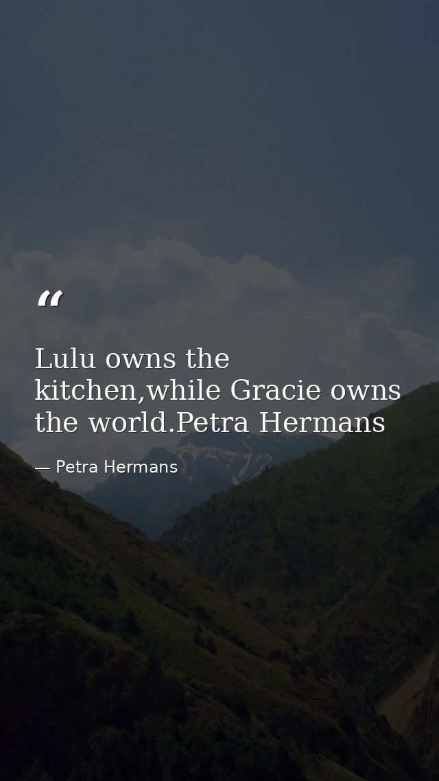 Lulu owns the kitchen,while Gracie owns the world.Petra Hermans — Petra Hermans