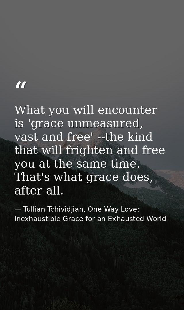 What you will encounter is 'grace unmeasured, vast and free' --the kind that will frighten and free you at the same time — Tullian Tchividjian, One Way Love:  Inexhaustible Grace for an Exhausted World