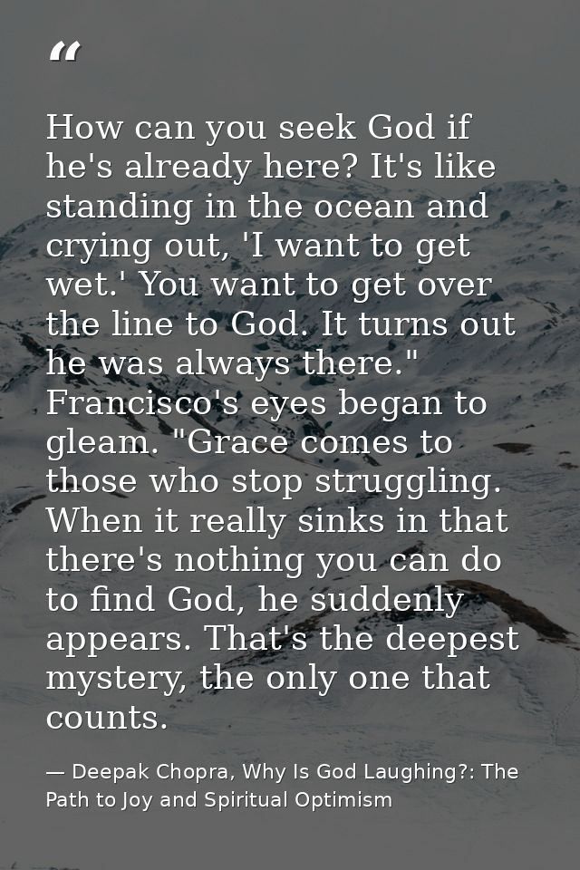 How can you seek God if he's already here? It's like standing in the ocean and crying out, 'I want to get wet.' You want — Deepak Chopra, Why Is God Laughing?: The Path to Joy and Spiritual Optimism