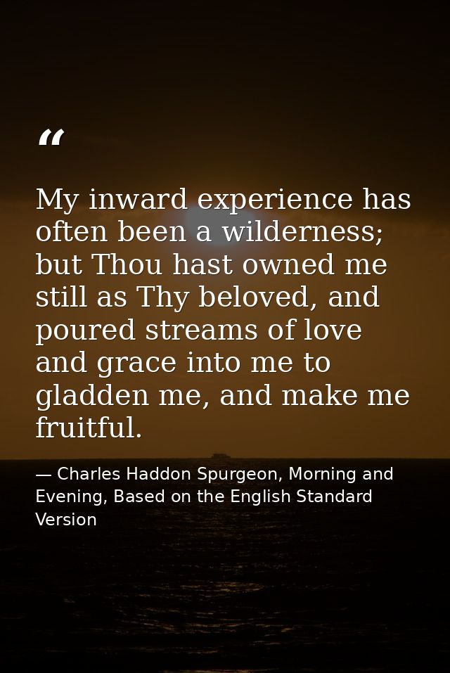 My inward experience has often been a wilderness; but Thou hast owned me still as Thy beloved, and poured streams of lov — Charles Haddon Spurgeon, Morning and Evening, Based on the English Standard Version