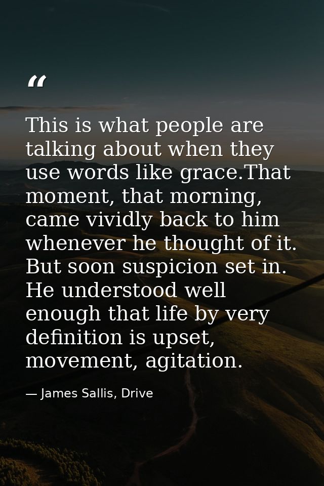 This is what people are talking about when they use words like grace.That moment, that morning, came vividly back to him — James Sallis, Drive