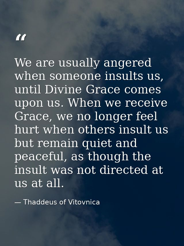 We are usually angered when someone insults us, until Divine Grace comes upon us. When we receive Grace, we no longer fe — Thaddeus of Vitovnica