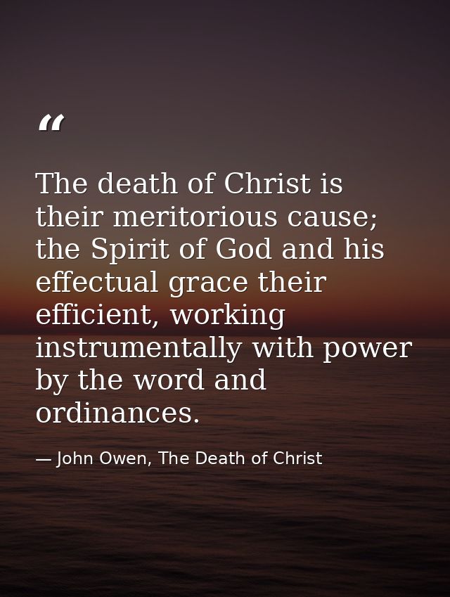 The death of Christ is their meritorious cause; the Spirit of God and his effectual grace their efficient, working instr — John Owen, The Death of Christ
