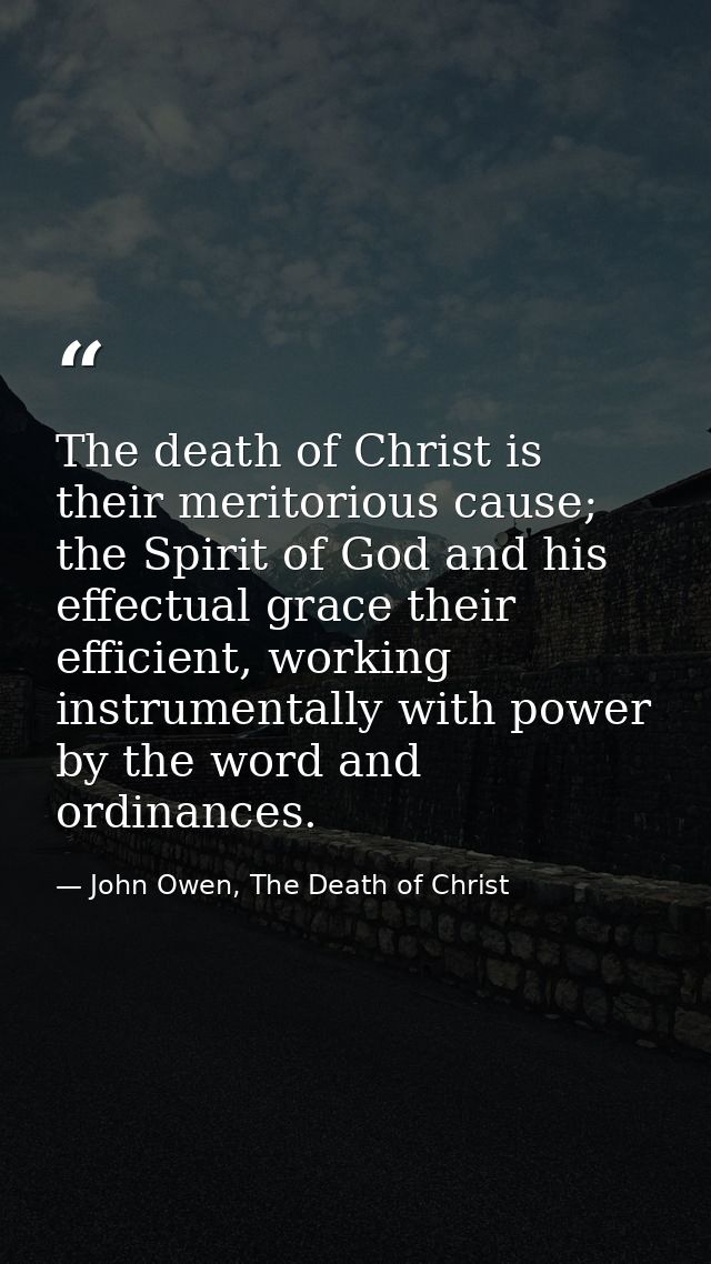 The death of Christ is their meritorious cause; the Spirit of God and his effectual grace their efficient, working instr — John Owen, The Death of Christ