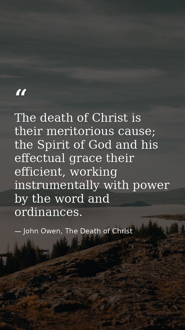 The death of Christ is their meritorious cause; the Spirit of God and his effectual grace their efficient, working instr — John Owen, The Death of Christ