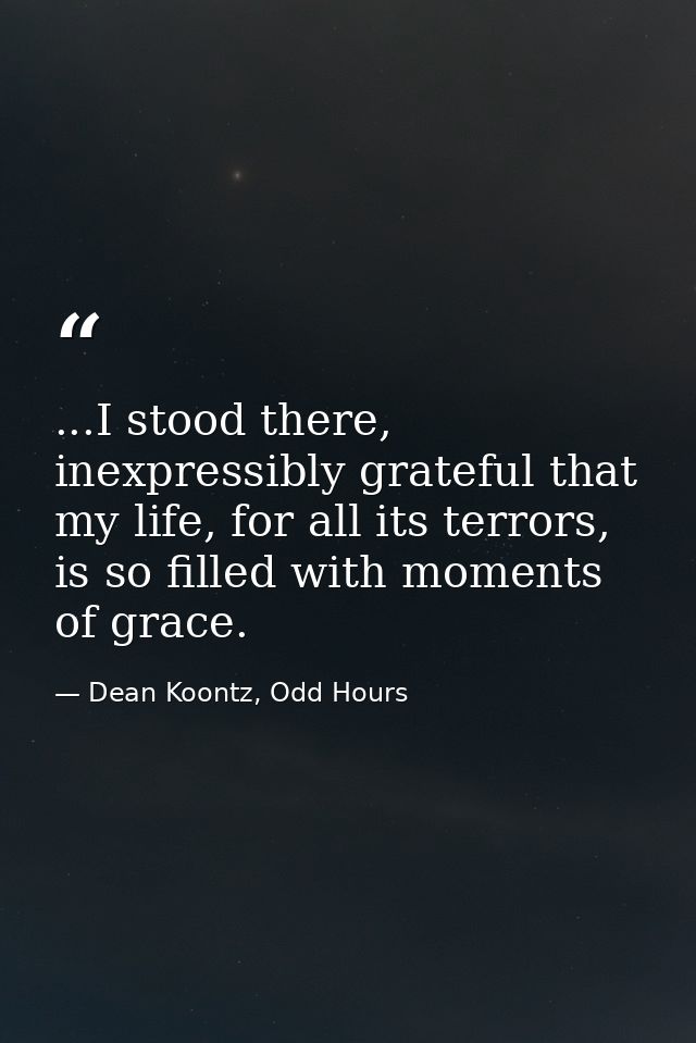 ...I stood there, inexpressibly grateful that my life, for all its terrors, is so filled with moments of grace. — Dean Koontz, Odd Hours