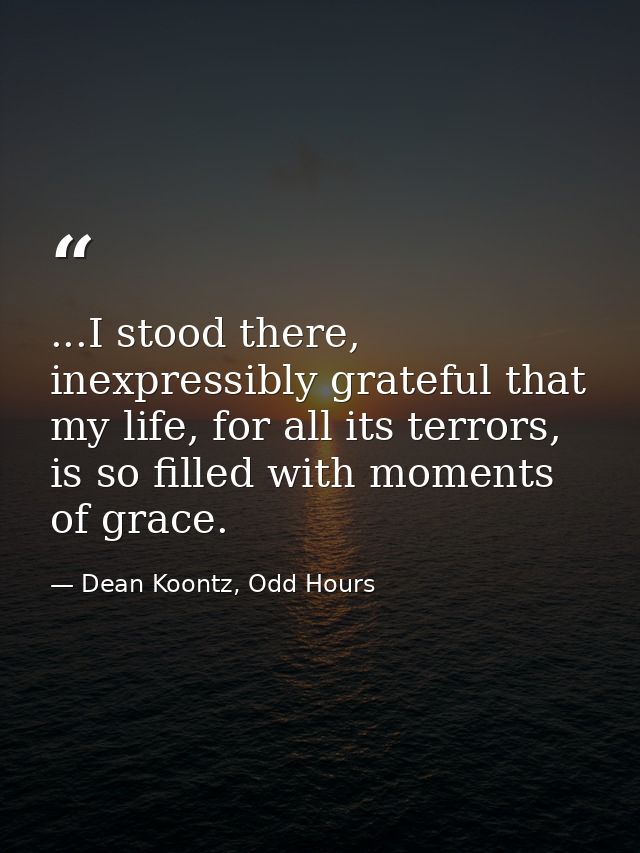 ...I stood there, inexpressibly grateful that my life, for all its terrors, is so filled with moments of grace. — Dean Koontz, Odd Hours