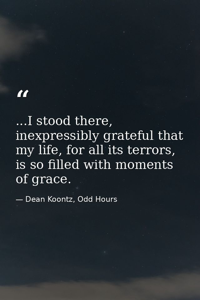 ...I stood there, inexpressibly grateful that my life, for all its terrors, is so filled with moments of grace. — Dean Koontz, Odd Hours