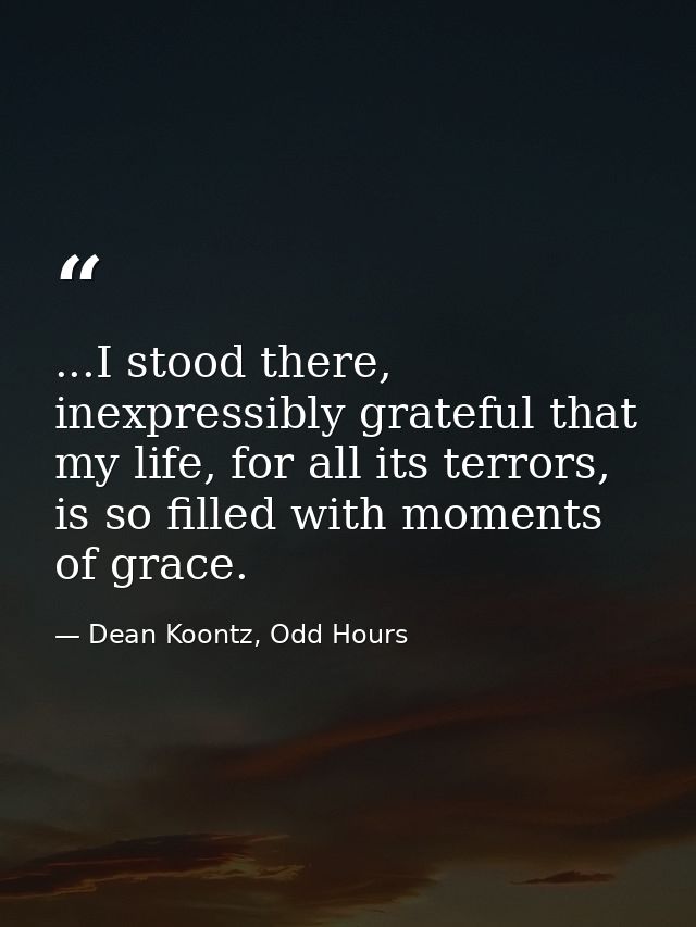 ...I stood there, inexpressibly grateful that my life, for all its terrors, is so filled with moments of grace. — Dean Koontz, Odd Hours