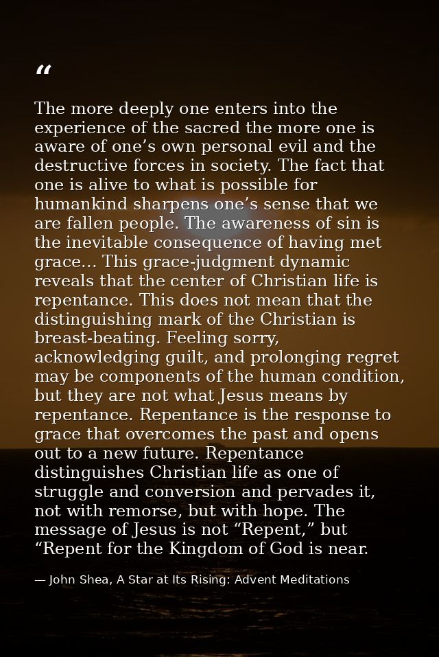 The more deeply one enters into the experience of the sacred the more one is aware of one’s own personal evil and the de — John Shea, A Star at Its Rising: Advent Meditations
