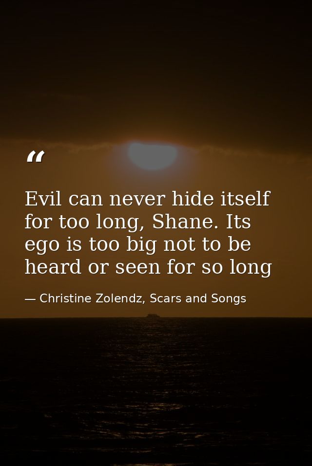 Evil can never hide itself for too long, Shane. Its ego is too big not to be heard or seen for so long — Christine Zolendz, Scars and Songs