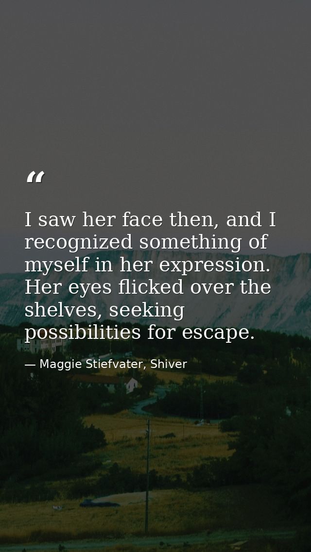 I saw her face then, and I recognized something of myself in her expression. Her eyes flicked over the shelves, seeking  — Maggie Stiefvater, Shiver
