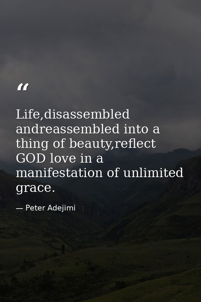 Life,disassembled andreassembled into a thing of beauty,reflect GOD love in a manifestation of unlimited grace. — Peter Adejimi