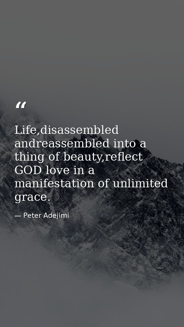 Life,disassembled andreassembled into a thing of beauty,reflect GOD love in a manifestation of unlimited grace. — Peter Adejimi