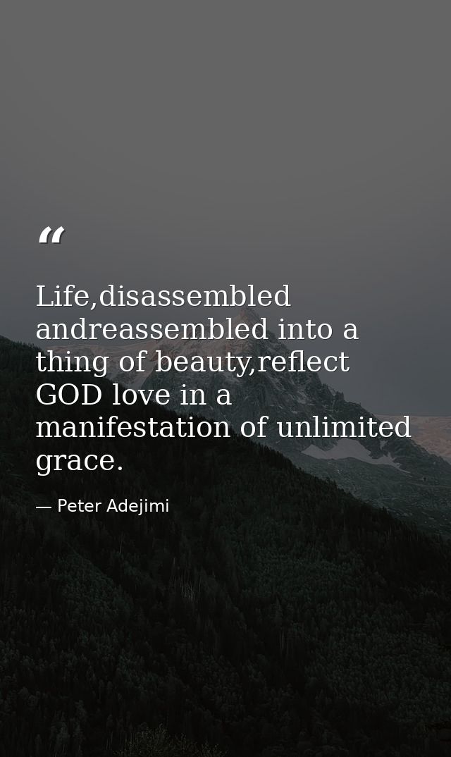 Life,disassembled andreassembled into a thing of beauty,reflect GOD love in a manifestation of unlimited grace. — Peter Adejimi