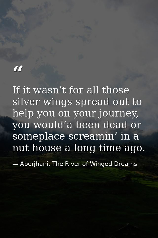 If it wasn’t for all those silver wings spread out to help you on your journey, you would’a been dead or someplace screa — Aberjhani, The River of Winged Dreams