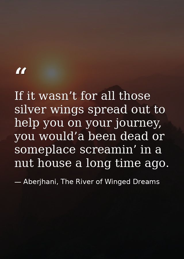 If it wasn’t for all those silver wings spread out to help you on your journey, you would’a been dead or someplace screa — Aberjhani, The River of Winged Dreams