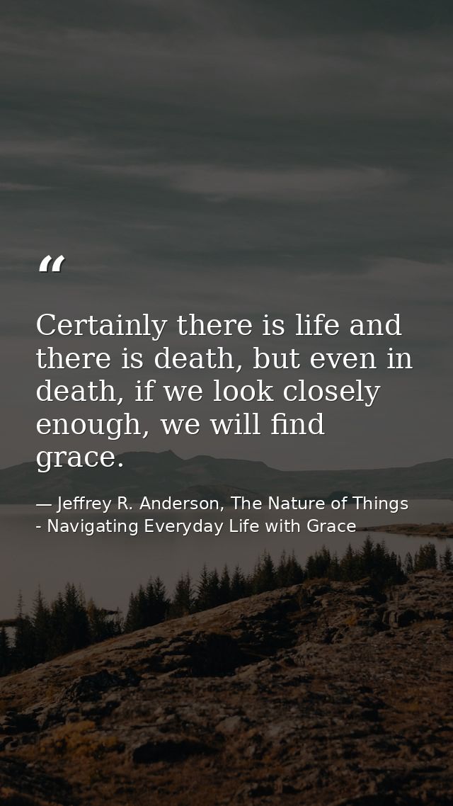 Certainly there is life and there is death, but even in death, if we look closely enough, we will find grace. — Jeffrey R. Anderson, The Nature of Things - Navigating Everyday Life with Grace