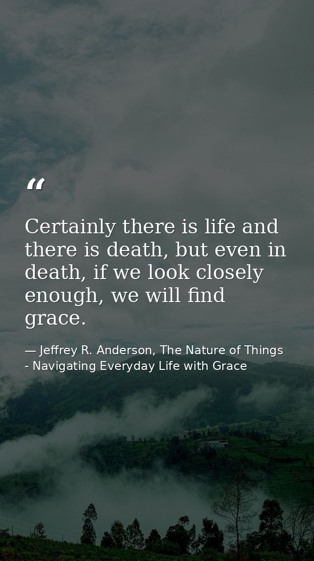 Certainly there is life and there is death, but even in death, if we look closely enough, we will find grace. — Jeffrey R. Anderson, The Nature of Things - Navigating Everyday Life with Grace
