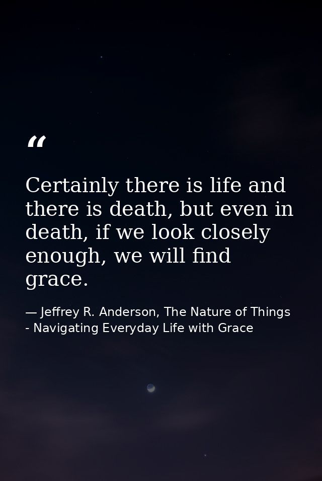 Certainly there is life and there is death, but even in death, if we look closely enough, we will find grace. — Jeffrey R. Anderson, The Nature of Things - Navigating Everyday Life with Grace