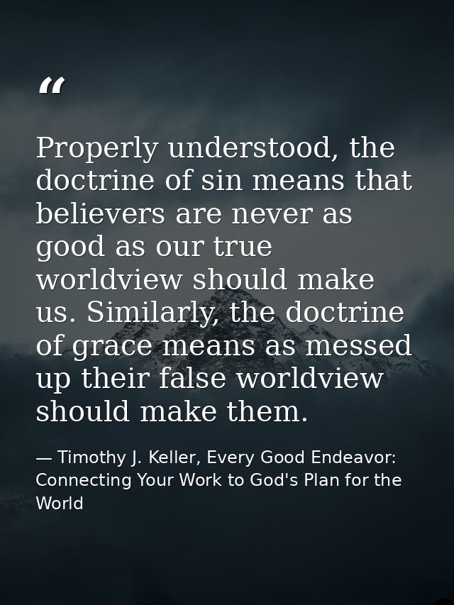 Properly understood, the doctrine of sin means that believers are never as good as our true worldview should make us. Si — Timothy J. Keller, Every Good Endeavor: Connecting Your Work to God's Plan for the World