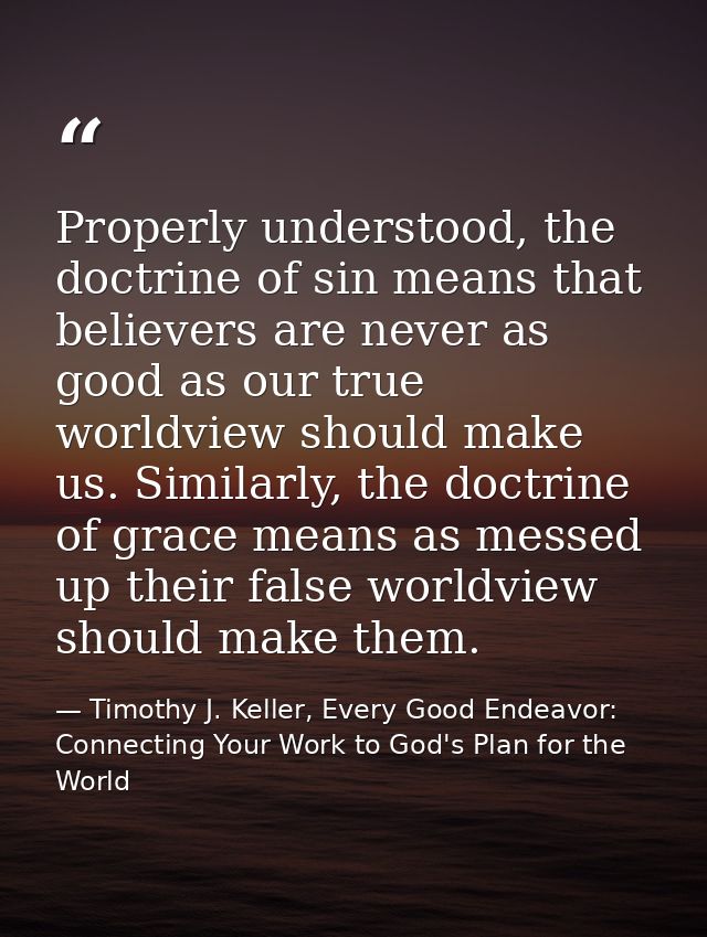 Properly understood, the doctrine of sin means that believers are never as good as our true worldview should make us. Si — Timothy J. Keller, Every Good Endeavor: Connecting Your Work to God's Plan for the World