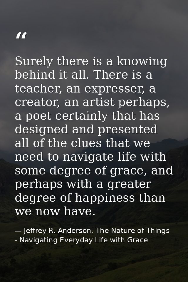 Surely there is a knowing behind it all. There is a teacher, an expresser, a creator, an artist perhaps, a poet certainl — Jeffrey R. Anderson, The Nature of Things - Navigating Everyday Life with Grace