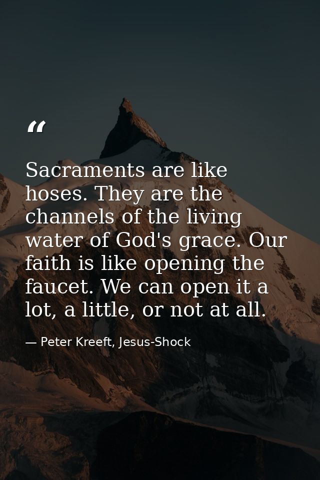 Sacraments are like hoses. They are the channels of the living water of God's grace. Our faith is like opening the fauce — Peter Kreeft, Jesus-Shock