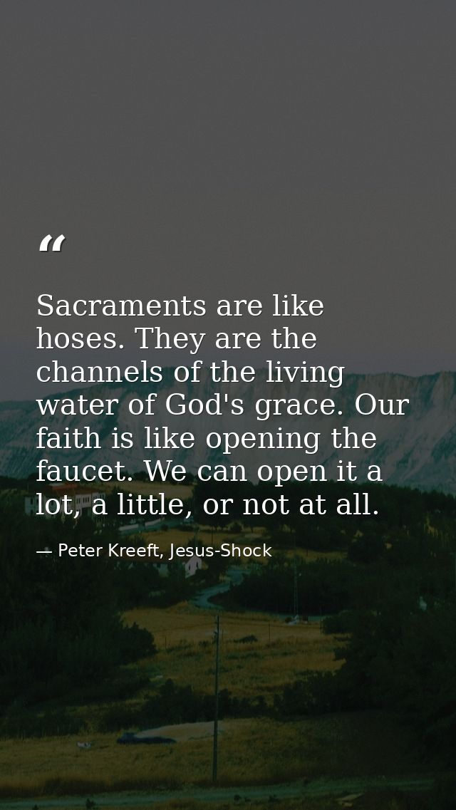 Sacraments are like hoses. They are the channels of the living water of God's grace. Our faith is like opening the fauce — Peter Kreeft, Jesus-Shock