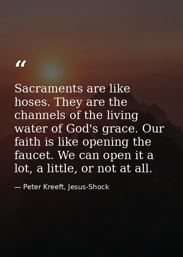 Sacraments are like hoses. They are the channels of the living water of God's grace. Our faith is like opening the fauce — Peter Kreeft, Jesus-Shock