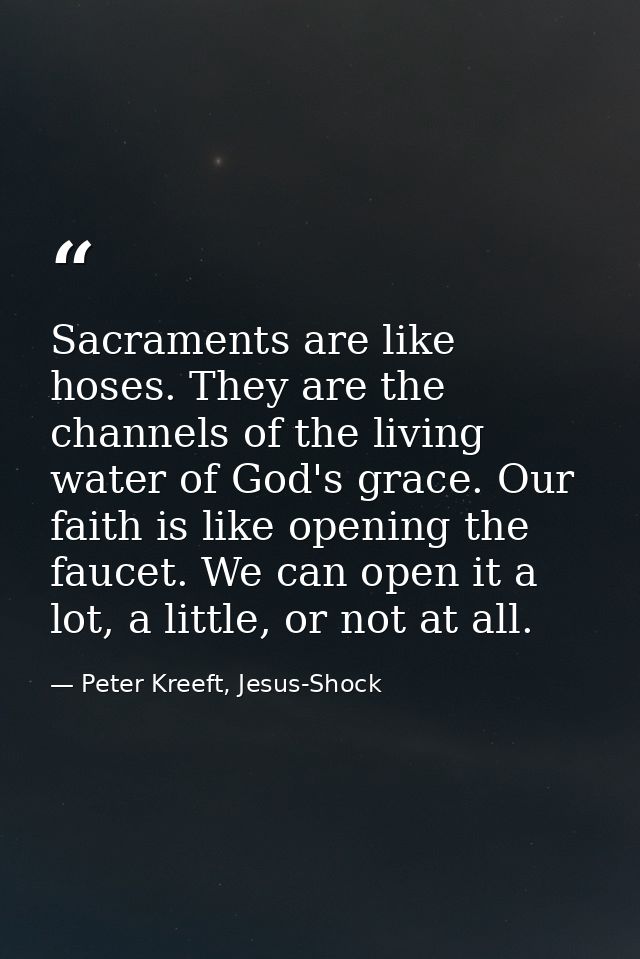 Sacraments are like hoses. They are the channels of the living water of God's grace. Our faith is like opening the fauce — Peter Kreeft, Jesus-Shock