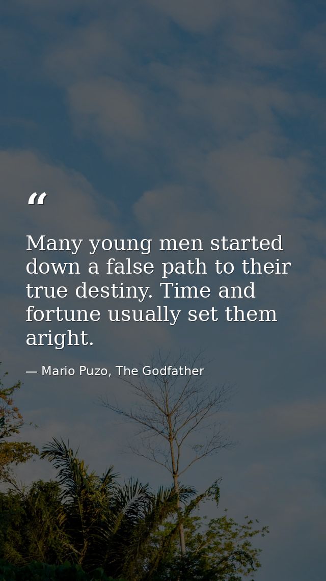 Many young men started down a false path to their true destiny. Time and fortune usually set them aright. — Mario Puzo, The Godfather
