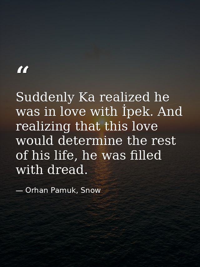 Suddenly Ka realized he was in love with İpek. And realizing that this love would determine the rest of his life, he was — Orhan Pamuk, Snow