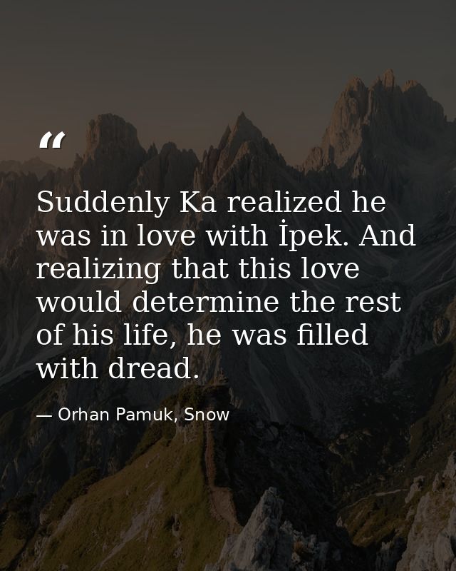 Suddenly Ka realized he was in love with İpek. And realizing that this love would determine the rest of his life, he was — Orhan Pamuk, Snow