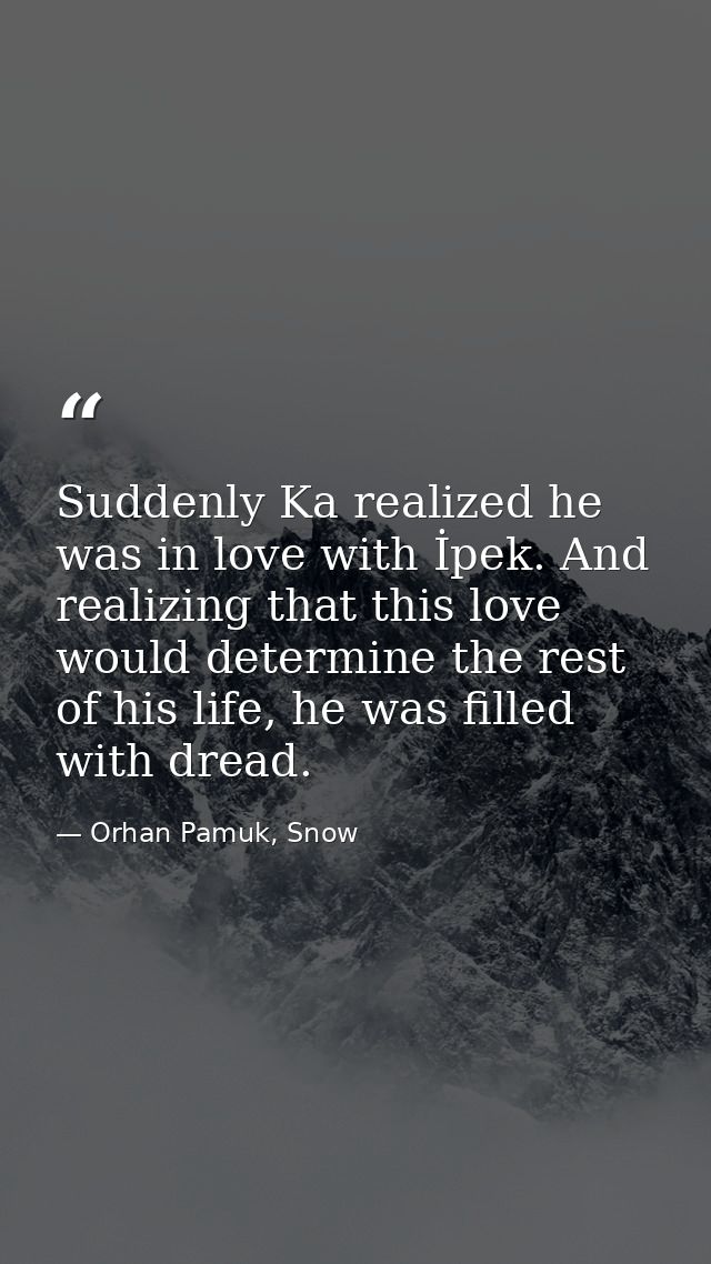 Suddenly Ka realized he was in love with İpek. And realizing that this love would determine the rest of his life, he was — Orhan Pamuk, Snow
