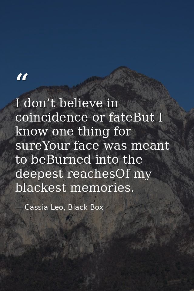 I don’t believe in coincidence or fateBut I know one thing for sureYour face was meant to beBurned into the deepest reac — Cassia Leo, Black Box
