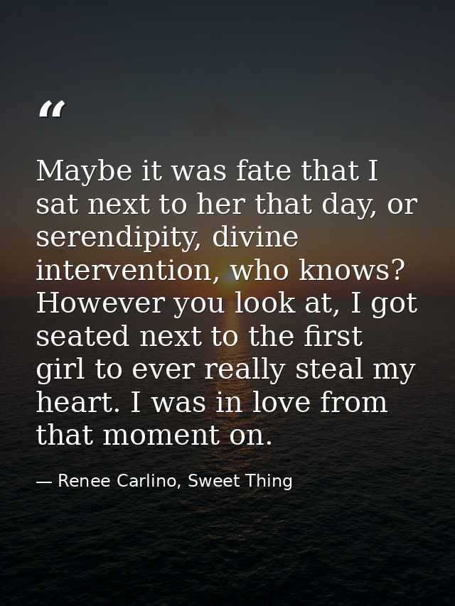 Maybe it was fate that I sat next to her that day, or serendipity, divine intervention, who knows? However you look at,  — Renee Carlino, Sweet Thing